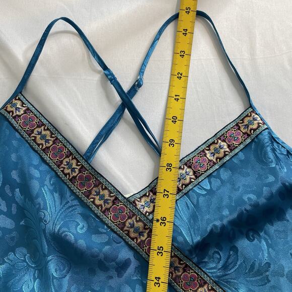 Vintage Dentelle Turquoise Brocade Slip Dress Size M Nightgown Loungewear Chic - Picture 3 of 13
